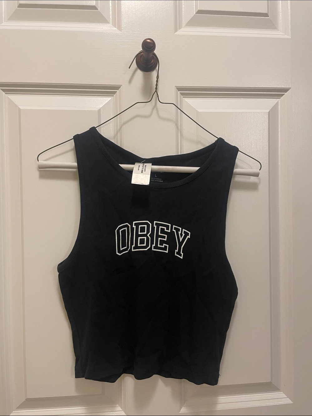Obey Black Cropped Tank with White Arch Logo